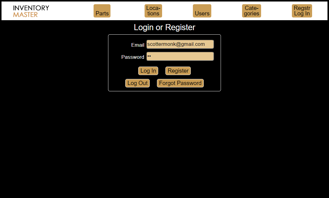 Python Inventory login screen