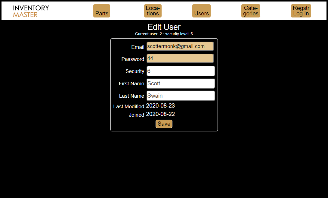 Python Inventory user screen
