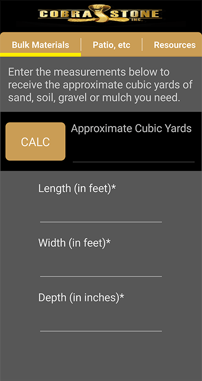 Materials Calculator for Cobra Stone